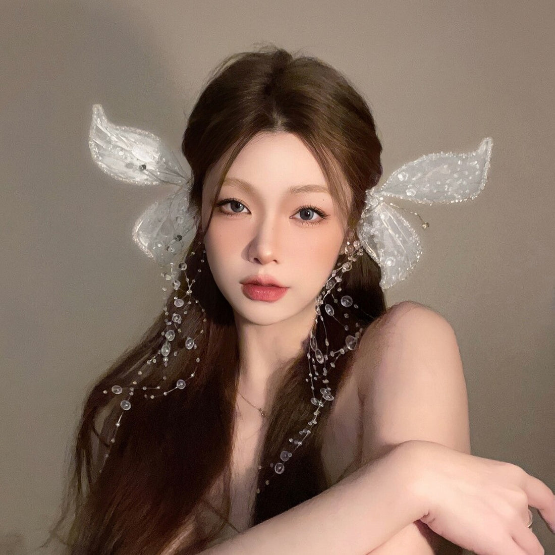 2PCS Butterfly Elf Ear Crystal Hair Clip