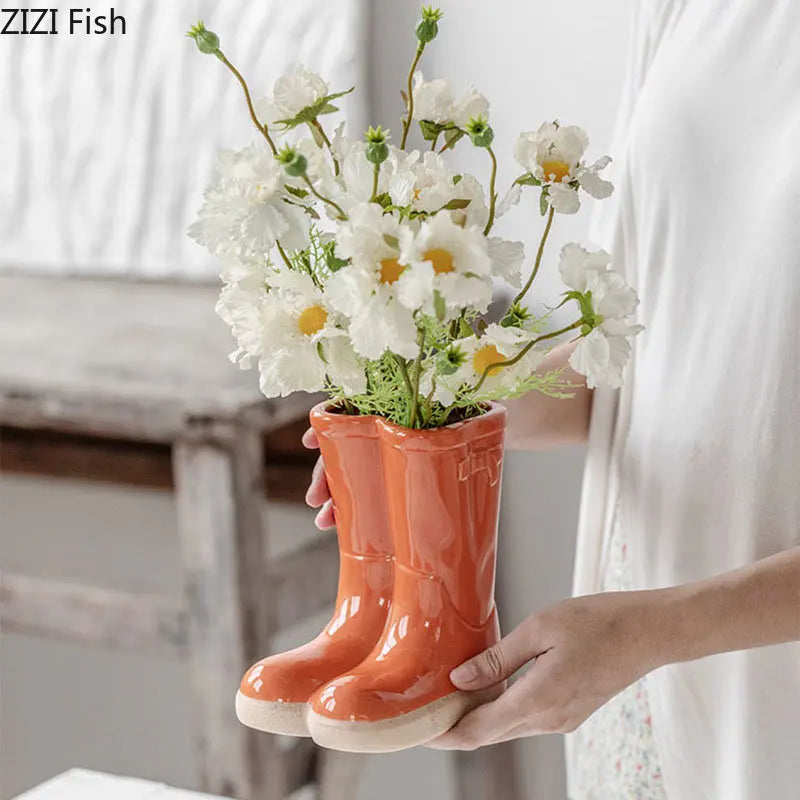 Farmer Boots Ceramic Vase