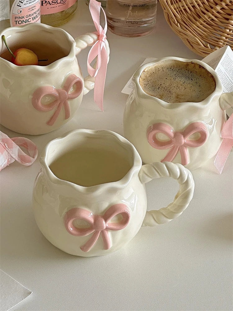 Handmade Pink Bow Ceramic Mug