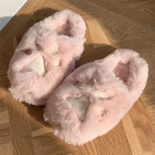 Plush Cat Paw Cotton Slippers
