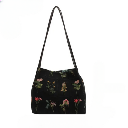 Flower Embroidered Tote Bag