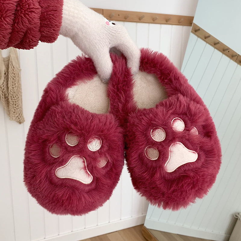 Plush Cat Paw Cotton Slippers