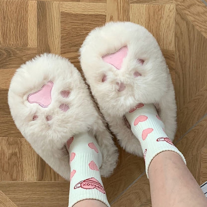 Plush Cat Paw Cotton Slippers