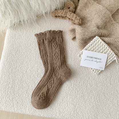 Diamond-shaped Wool Mid-thigh Socks