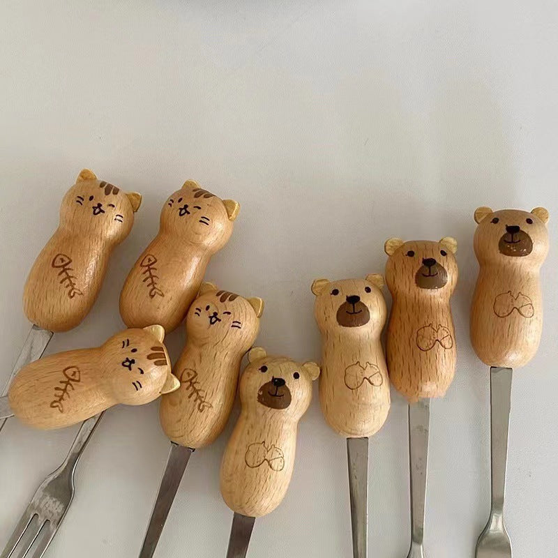 Cat/Bear Wooden Spoon Fork