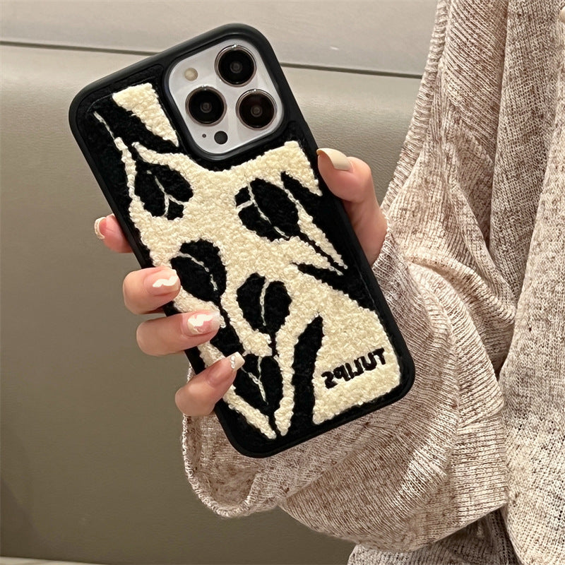 Tulip Embroidered Plush Phone Case