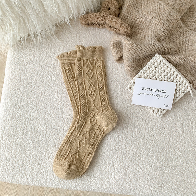 Diamond-shaped Wool Mid-thigh Socks