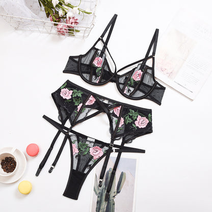 Flower Embroidery Lace Lingerie Set