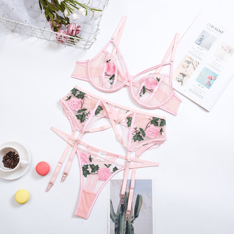 Flower Embroidery Lace Lingerie Set