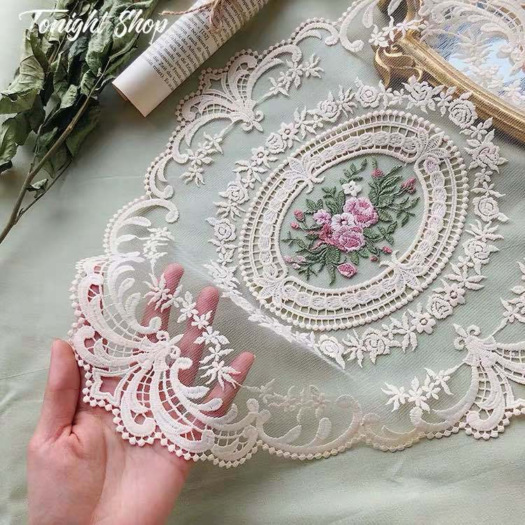 Vintage French Lace Embroidered Tablecloth