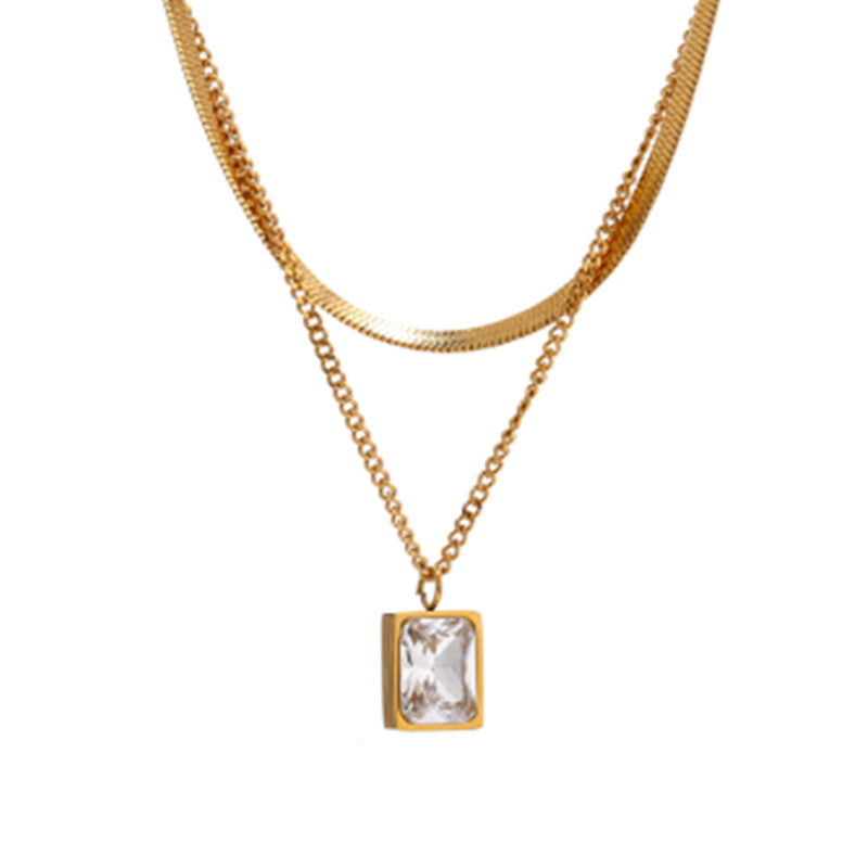 Delicate Square Crystal Pendant Necklace