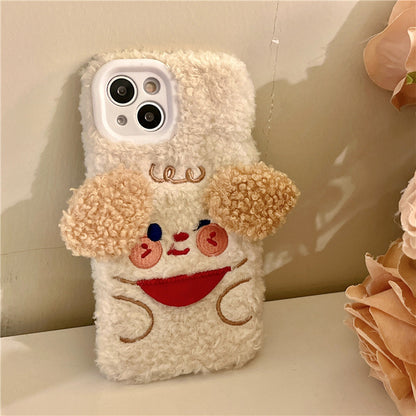 Plush Red Scarf Puppy Phone Case