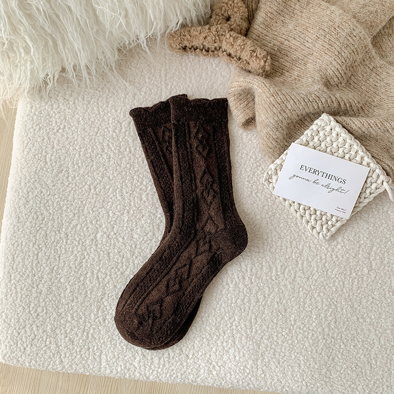 Diamond-shaped Wool Mid-thigh Socks