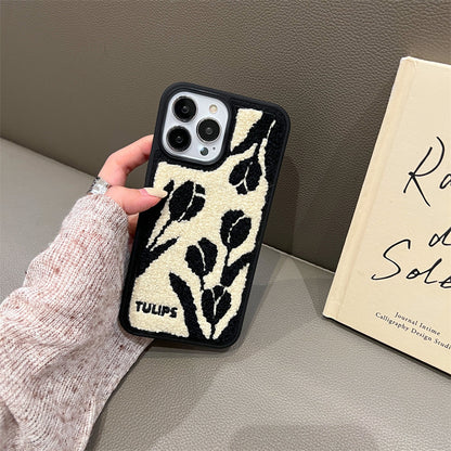 Tulip Embroidered Plush Phone Case