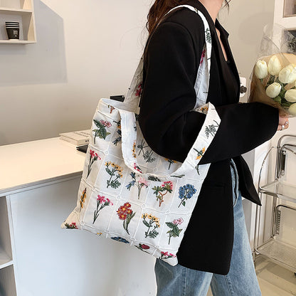 Flower Embroidered Tote Bag