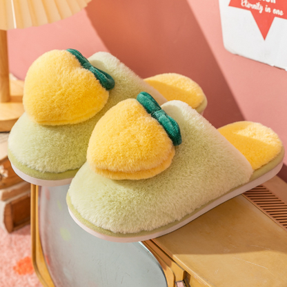 Plush Heart Peach Slippers