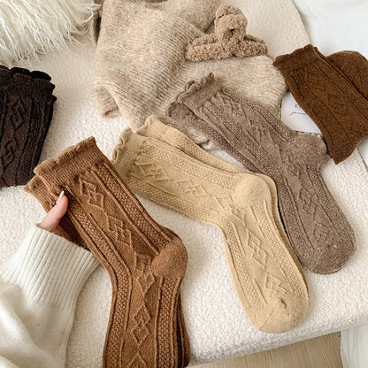 Diamond-shaped Wool Mid-thigh Socks