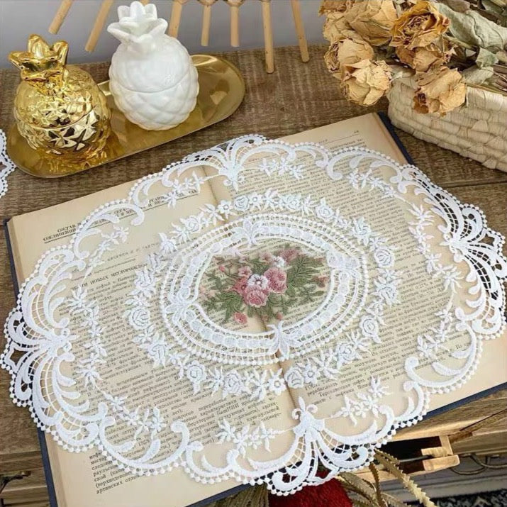 Vintage French Lace Embroidered Tablecloth