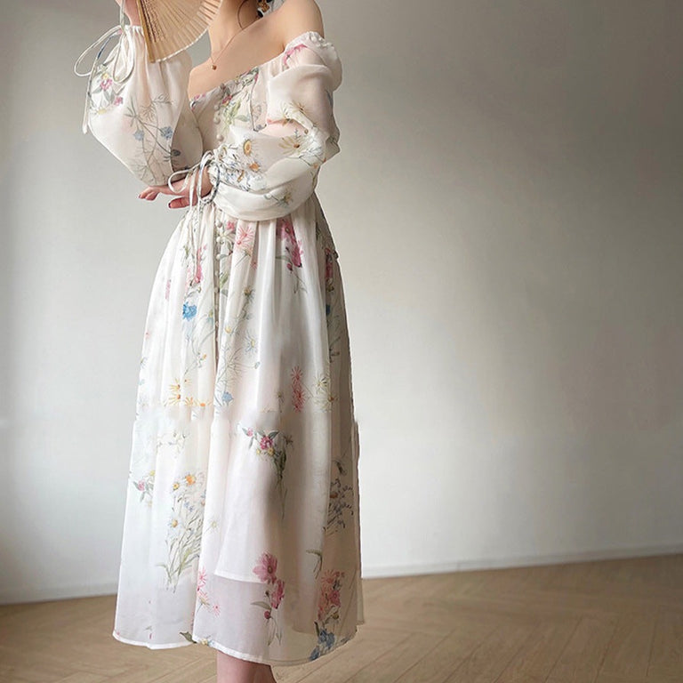 French Floral Midi Dress – Creme Cloud