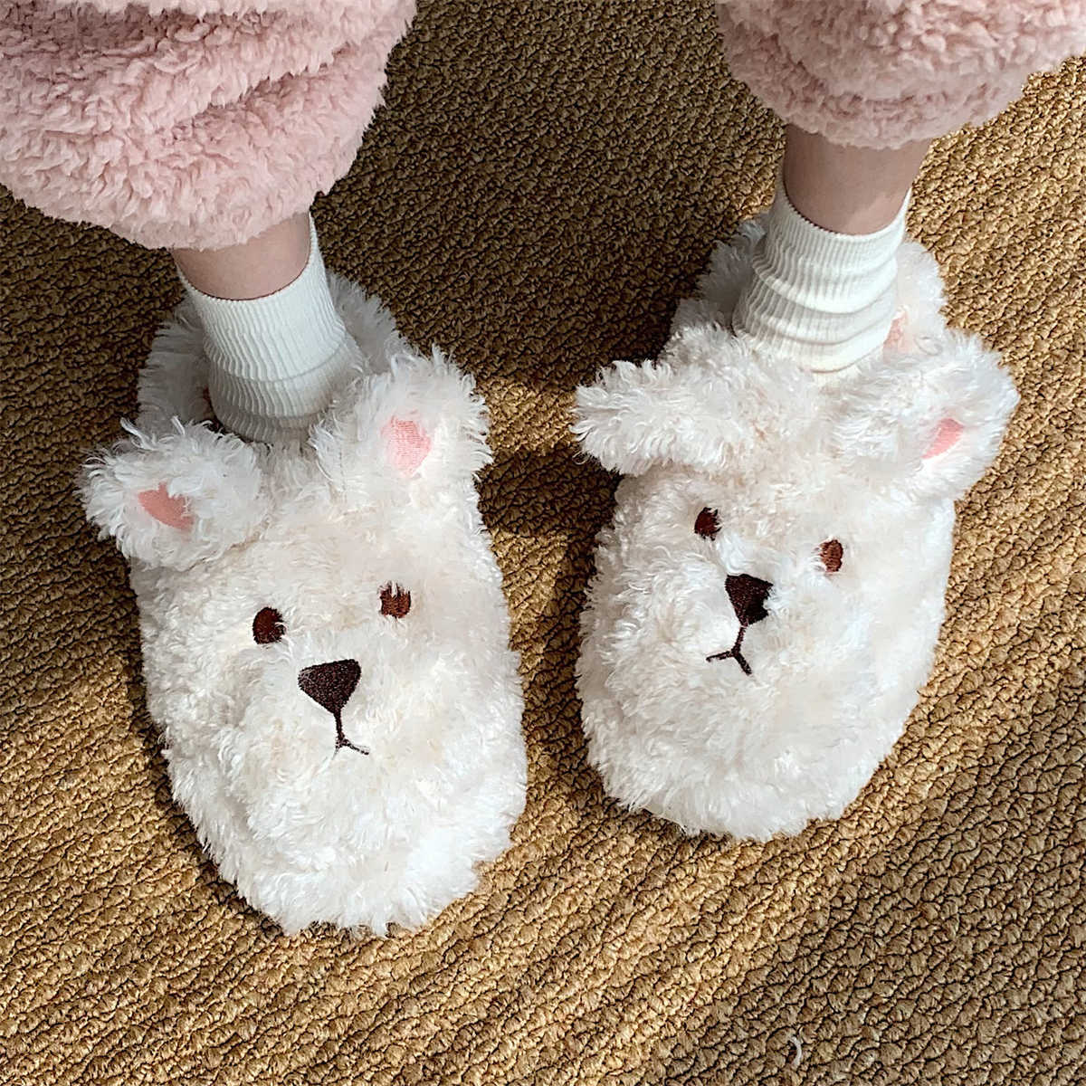 Plush Dog Ears Slippers