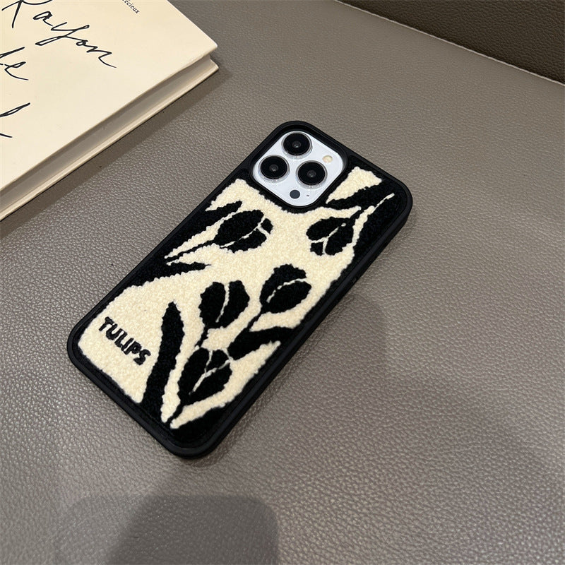 Tulip Embroidered Plush Phone Case