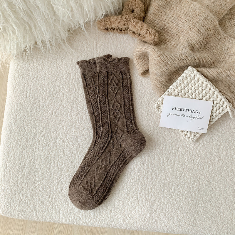 Diamond-shaped Wool Mid-thigh Socks