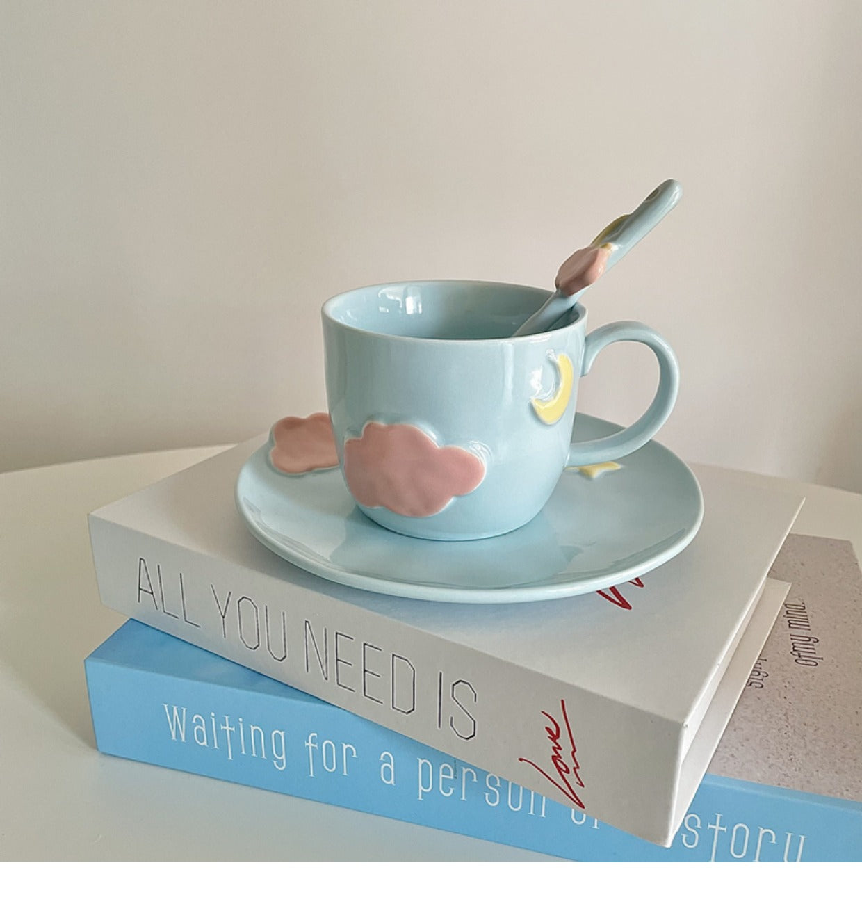 Cloud and Moon Ceramic Mug And Saucer