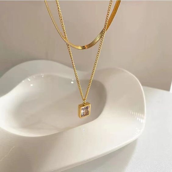 Delicate Square Crystal Pendant Necklace