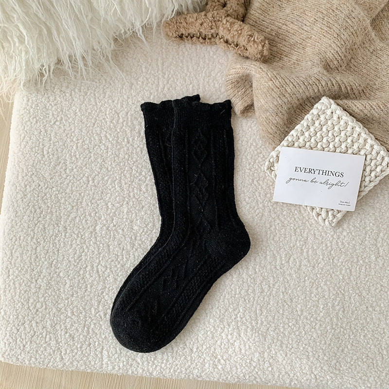 Diamond-shaped Wool Mid-thigh Socks