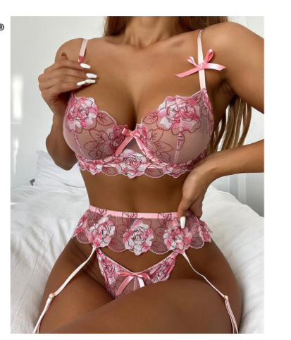 Pink Garden Embroidered Lingerie Set