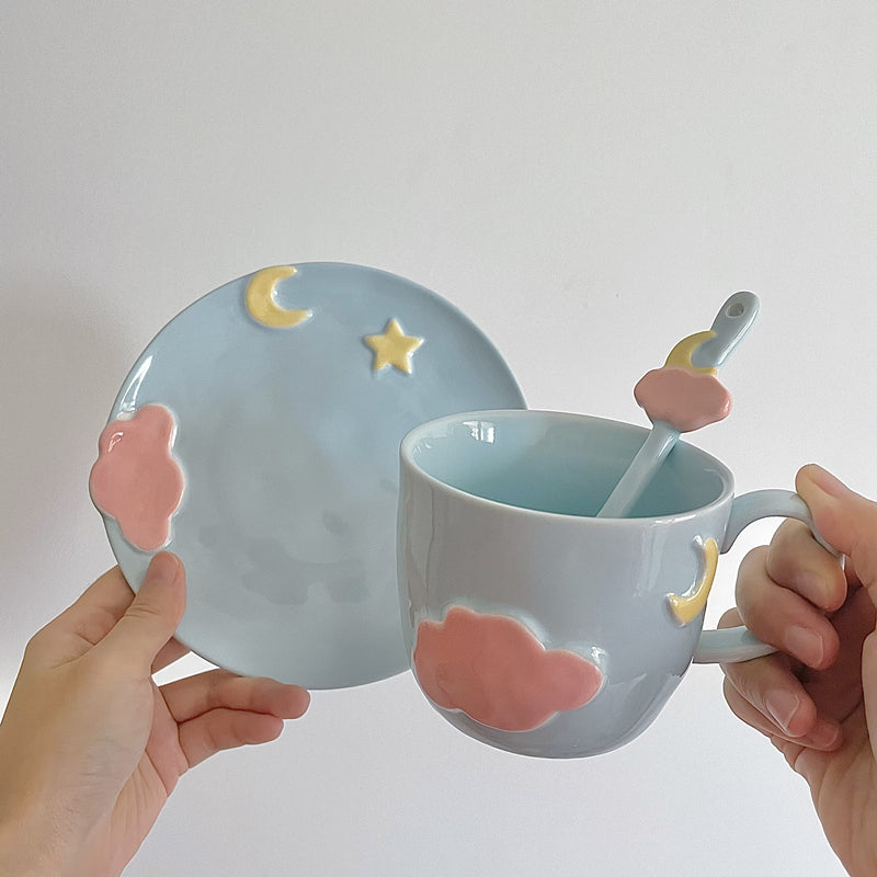 Cloud and Moon Ceramic Mug And Saucer