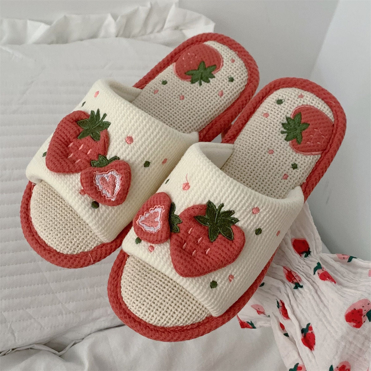 Plush Strawberry Slippers