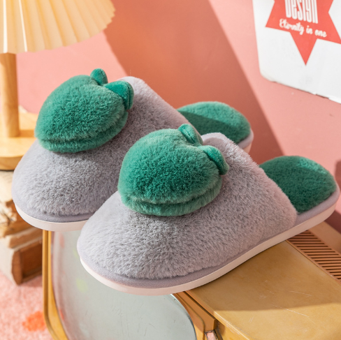 Plush Heart Peach Slippers