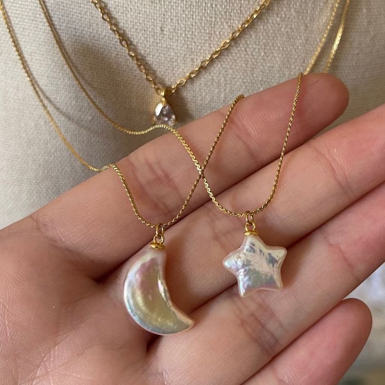 Pearl Moon and Star Necklace