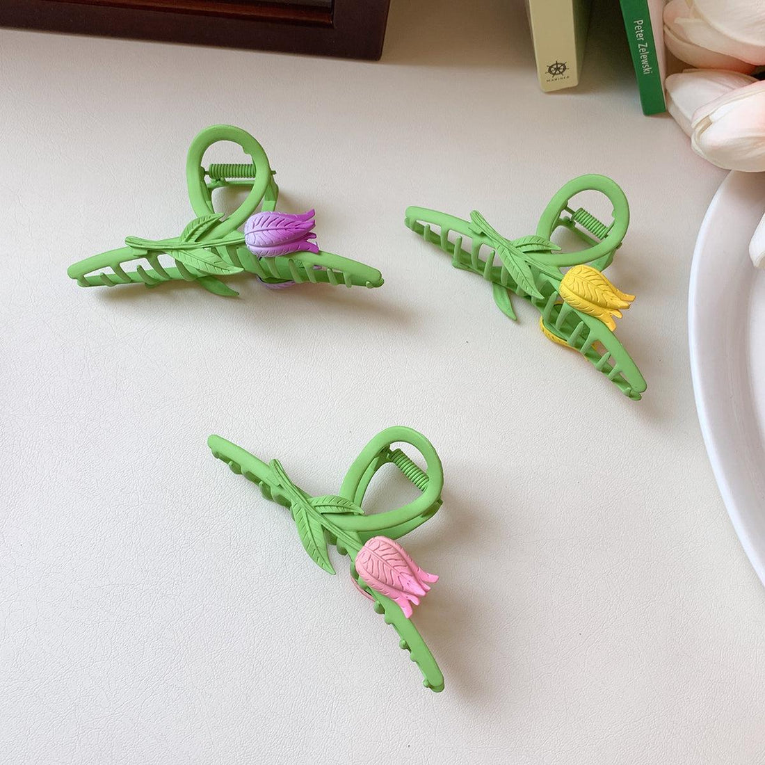 Green Tulip Hair Clip