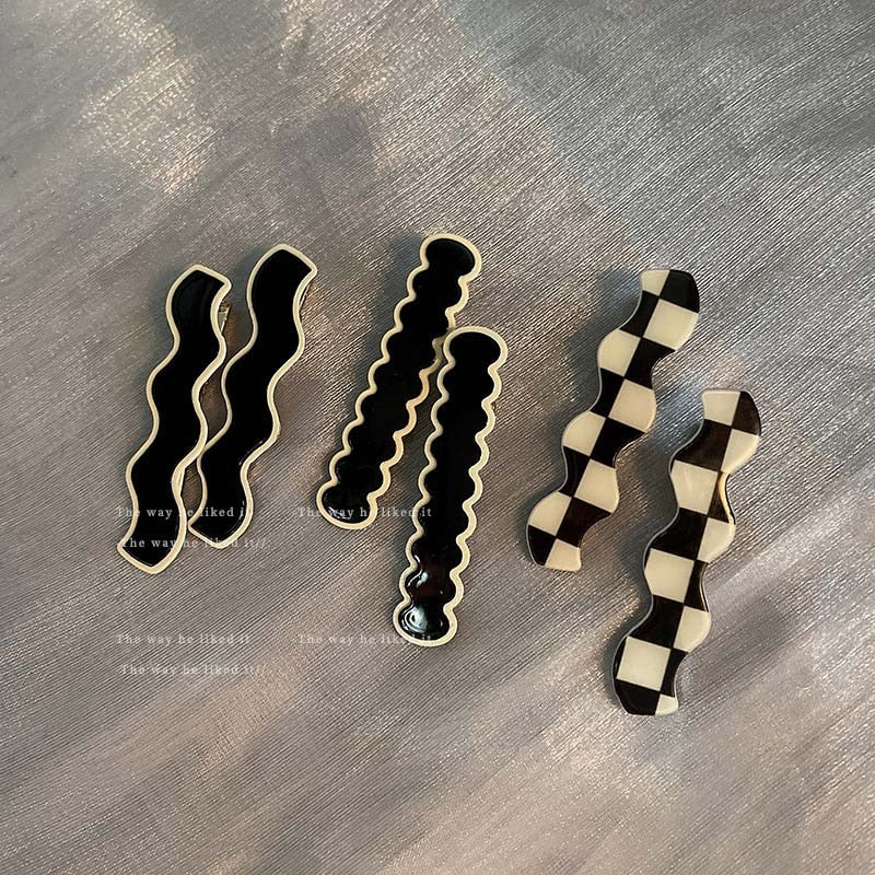 Black White Checkerboard Hairpins Set