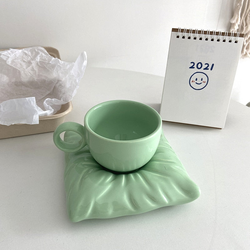 Ceramic Pillow Cup &amp; Saucer Set