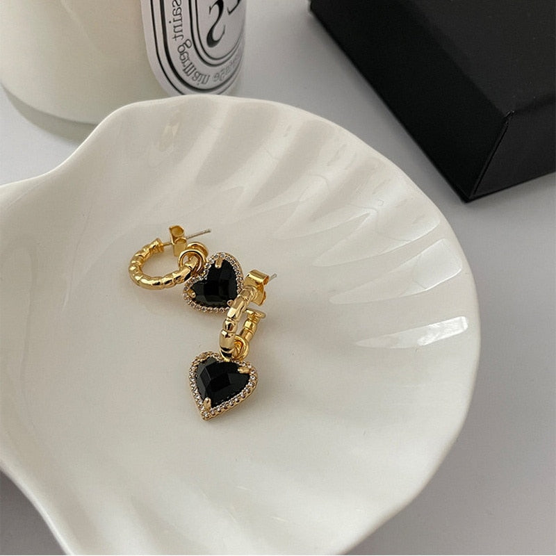 Black Heart Drop Earrings