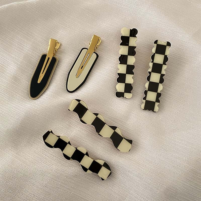 Black White Checkerboard Hairpins Set