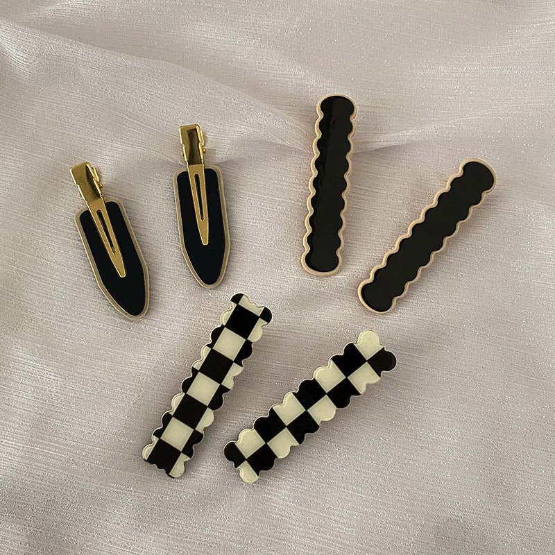 Black White Checkerboard Hairpins Set