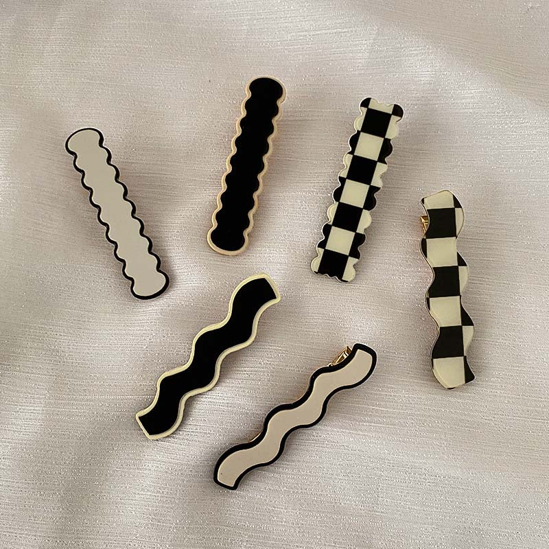 Black White Checkerboard Hairpins Set