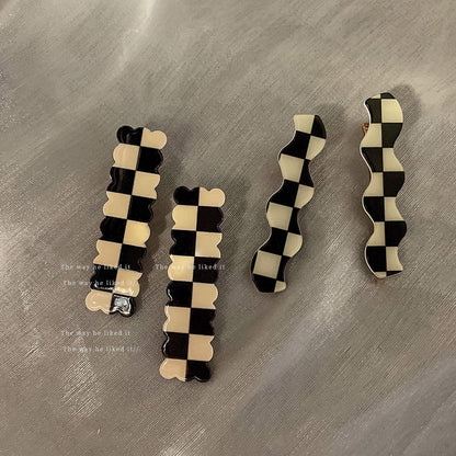 Black White Checkerboard Hairpins Set