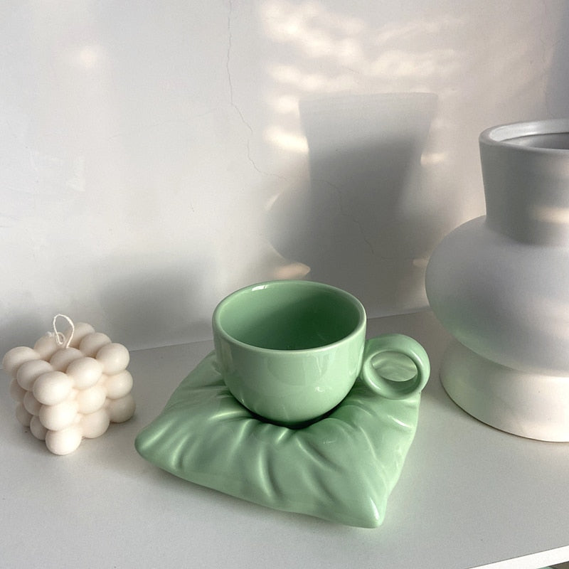 Ceramic Pillow Cup &amp; Saucer Set