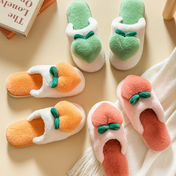 Plush Heart Peach Slippers