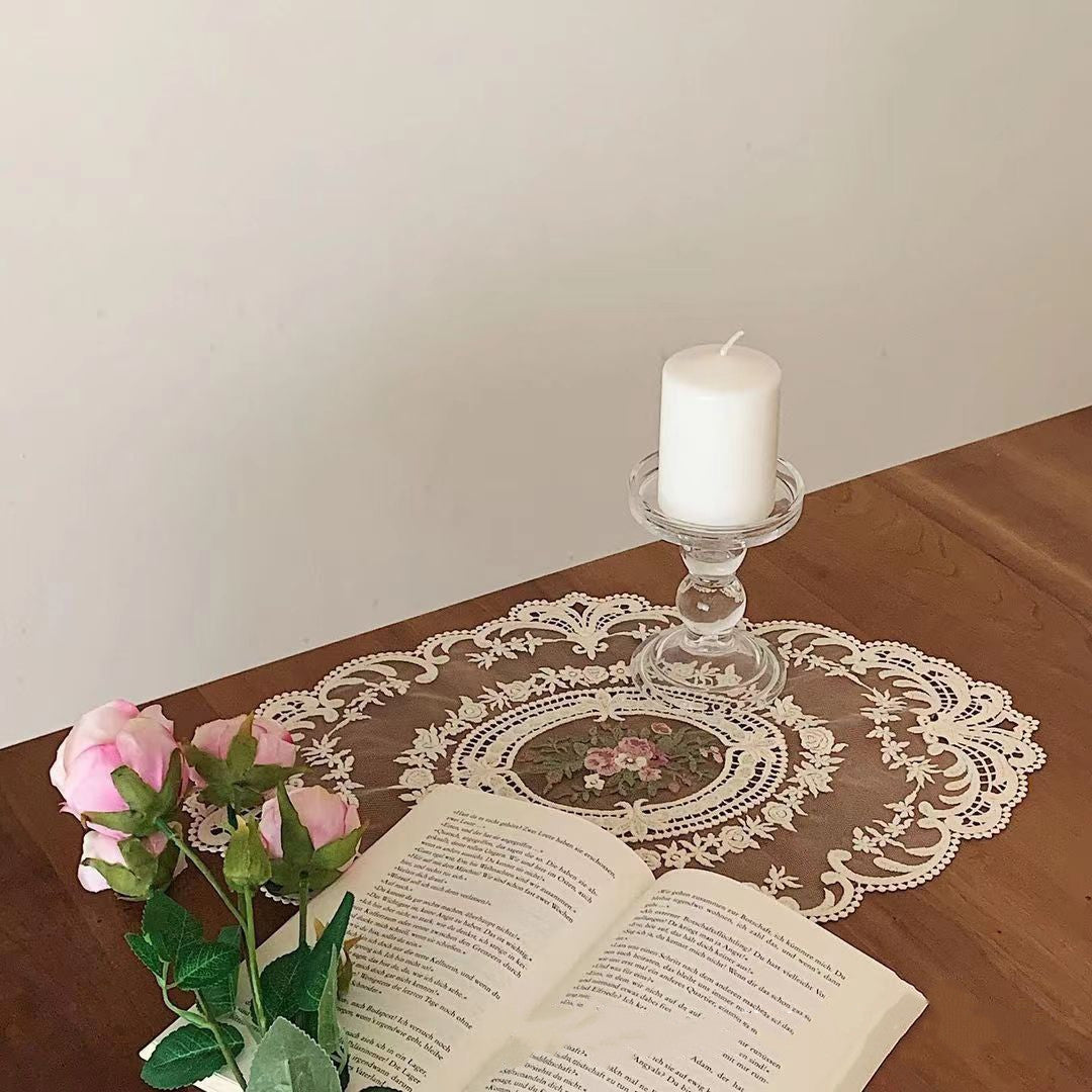 Vintage French Lace Embroidered Tablecloth