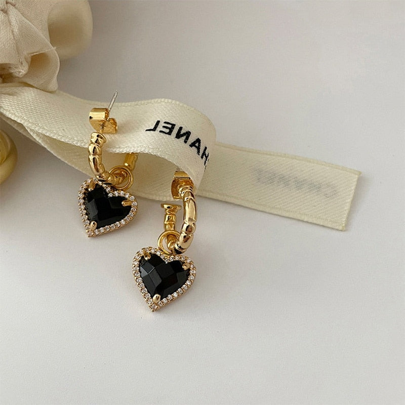 Black Heart Drop Earrings