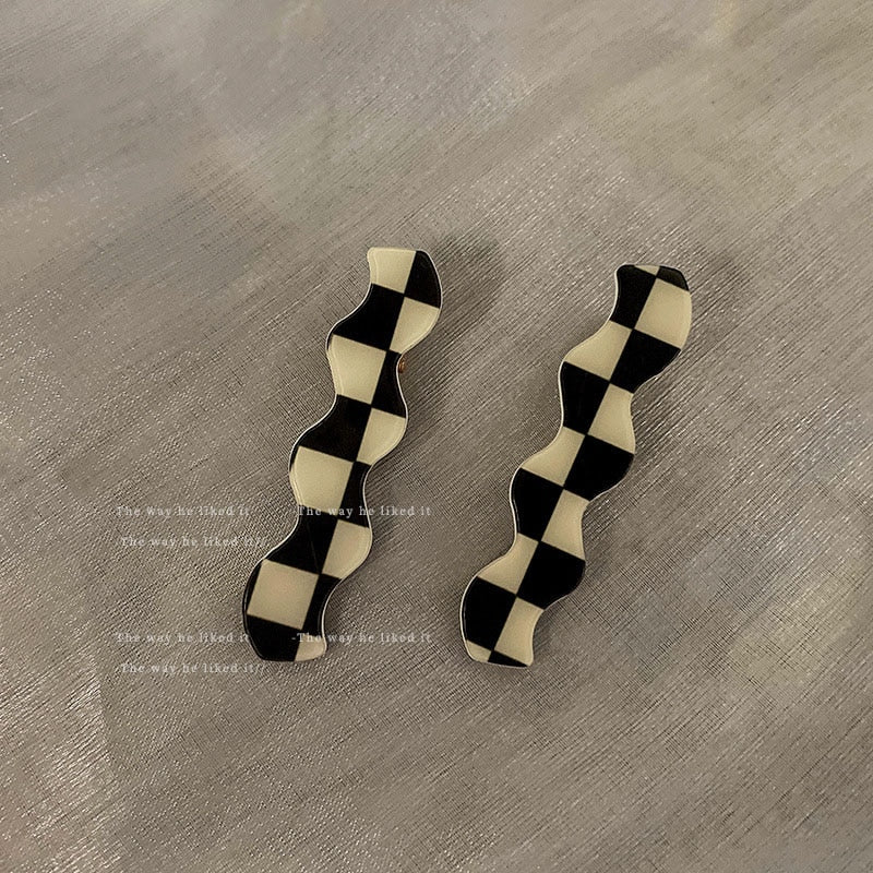 Black White Checkerboard Hairpins Set