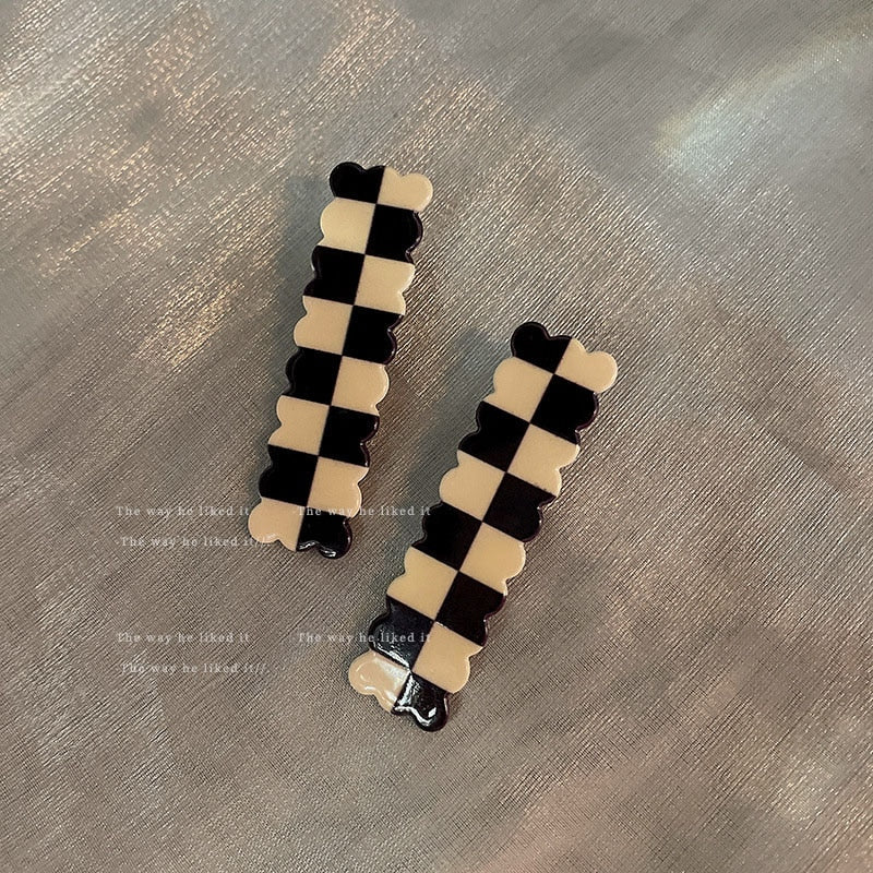 Black White Checkerboard Hairpins Set