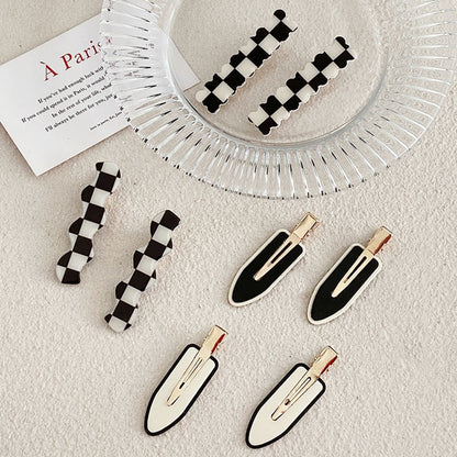 Black White Checkerboard Hairpins Set