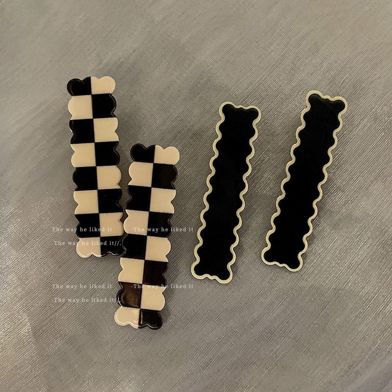 Black White Checkerboard Hairpins Set